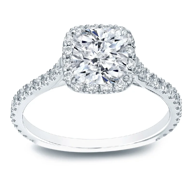 Silk weave ring-Auriya Platinum 1 1/2ctw Cushion-cut Halo Diamond Engagement Ring Certified (H-I, SI1-SI2)