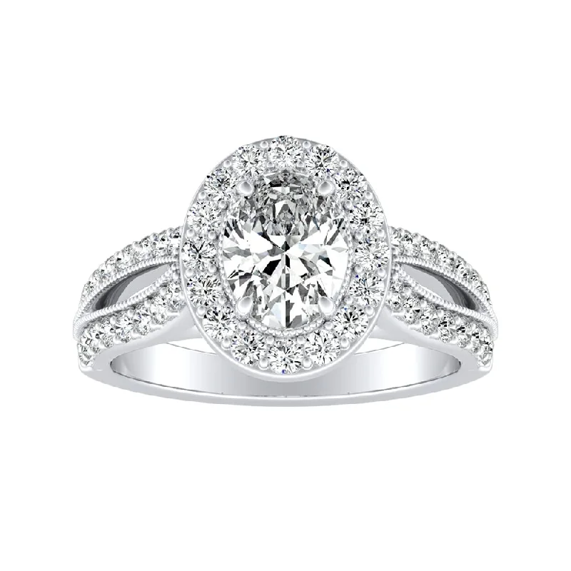 Micro gem ring-Auriya Platinum 1 1/2ctw Vintage Oval-cut Halo Diamond Engagement Ring (H-I, SI1-SI2)