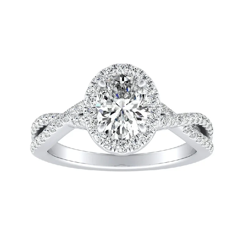 Poppy sprout ring-Auriya Platinum 1 1/3ctw Twisted Oval-cut Halo Diamond Engagement Ring