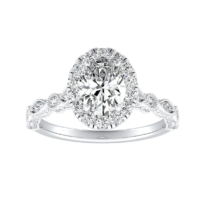 Tin alloy ring-Auriya Platinum 1 1/3ctw Vintage Oval-cut Halo Diamond Engagement Ring (H-I, SI1-SI2)