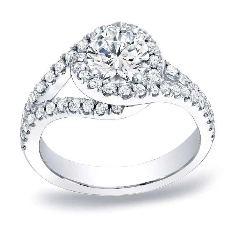 Linked stone ring-Auriya Platinum 1 1/4ct TDW Round Diamond Halo Engagement Ring (H-I, SI1-SI2)