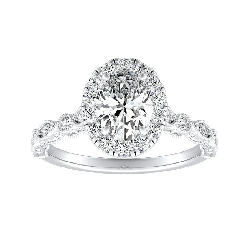 Raised layer ring-Auriya Platinum 1 1/8ctw Vintage Oval-cut Halo Diamond Engagement Ring (I-J, I1-I2)