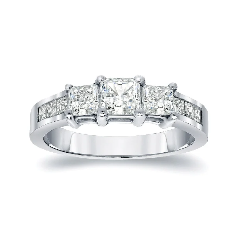 Grouped stone ring-Auriya Platinum 1/2ctw Princess-cut 3-Stone Diamond Engagement Ring (I-J, I1-I2)