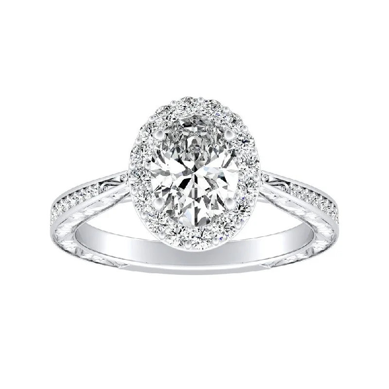 Hexagon gem ring-Auriya Platinum 1 3/8ctw Vintage Oval-cut Halo Diamond Engagement Ring (H-I, SI1-SI2)