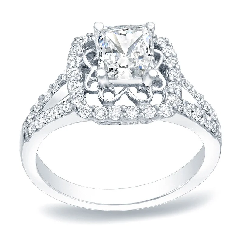 Canvas band ring-Auriya Platinum 1ct TDW Floret Princess-Cut Diamond Engagement Ring (H-I, SI1-SI2)