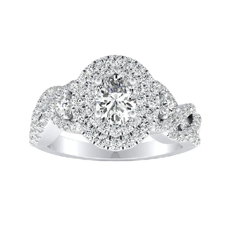 Canvas band ring-Auriya Platinum Braided Oval-cut 1 1/6ctw Double Halo Diamond Engagement Ring (I-J, I1-I2)