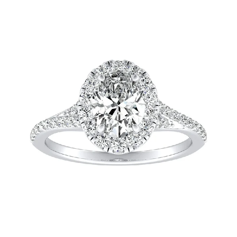 Patch stripe ring-Auriya Platinum Oval Shape 3/4cttw Halo Diamond Engagement Ring (I-J, I1-I2)