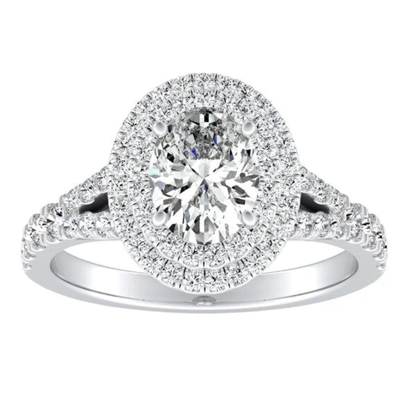 Old stone ring-Auriya Platinum Oval Shape Halo Diamond Engagement Ring 3/4ctw (I-J, I1-I2) - White I-J