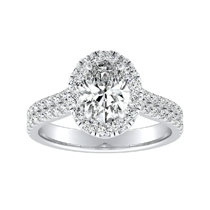 Flowing edge ring-Auriya Platinum Oval Shape Halo Diamond Engagement Ring 7/8ctw (I-J, I1-I2)