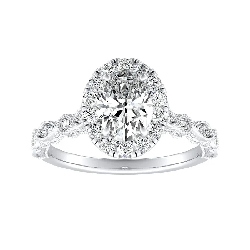 Broken gem ring-Auriya Platinum Vintage Oval-cut 7/8ctw Halo Diamond Engagement Ring (H-I, SI1-SI2)