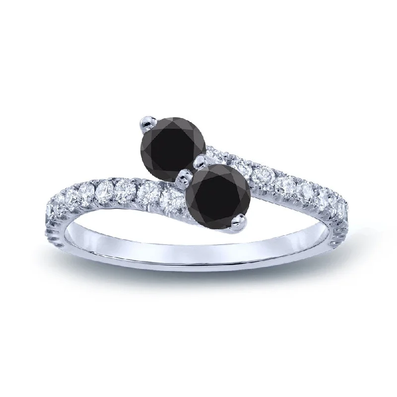 Jade vein ring-Auriya Round 2-Stone Black Diamond Engagement Ring 1/2ct TDW 14k Gold