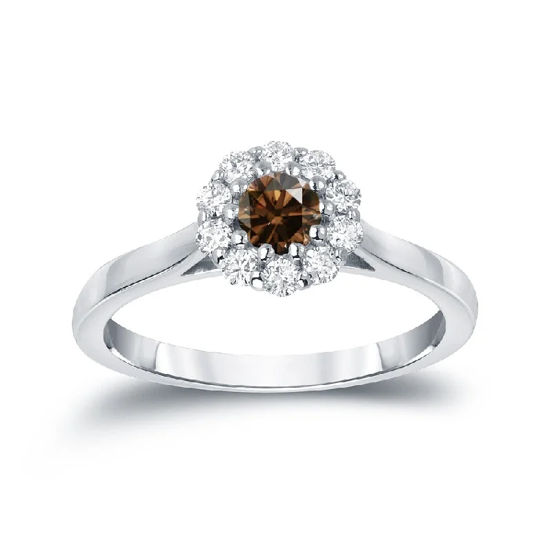 Quartz grit ring-Auriya Round Halo Brown Diamond Engagement Ring 1/2ct TDW 14K Gold