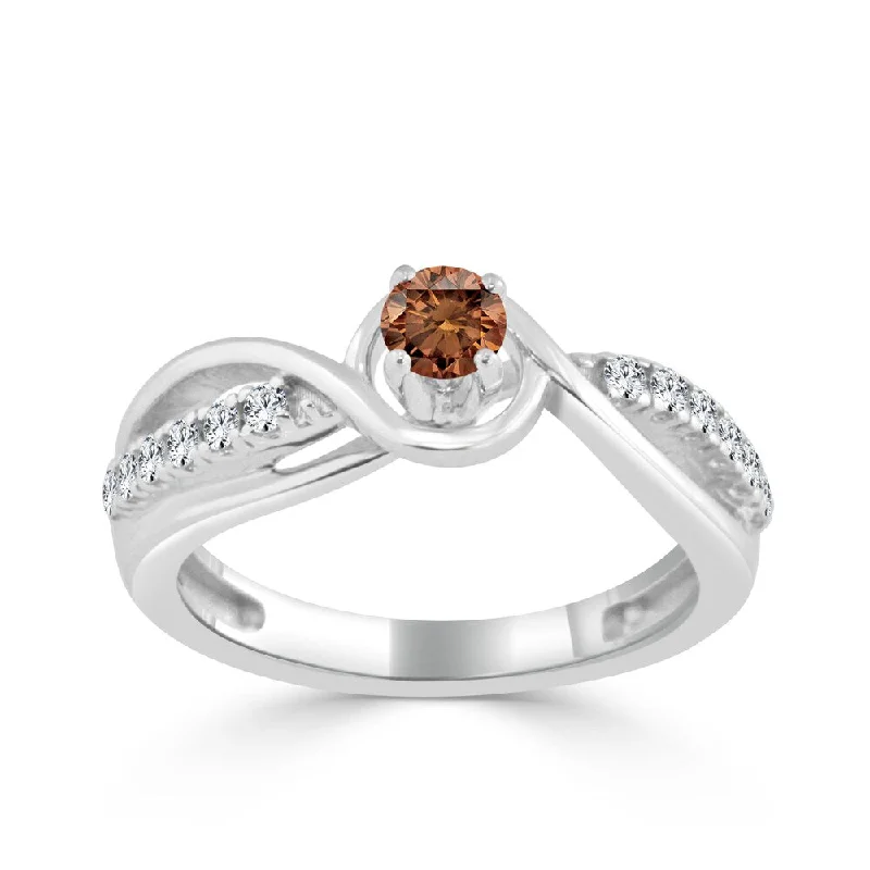 Spiral tendril ring-Auriya Twisted 2/5ctw Brown Diamond Engagement Ring 14k Gold (H-I, I1-I2)