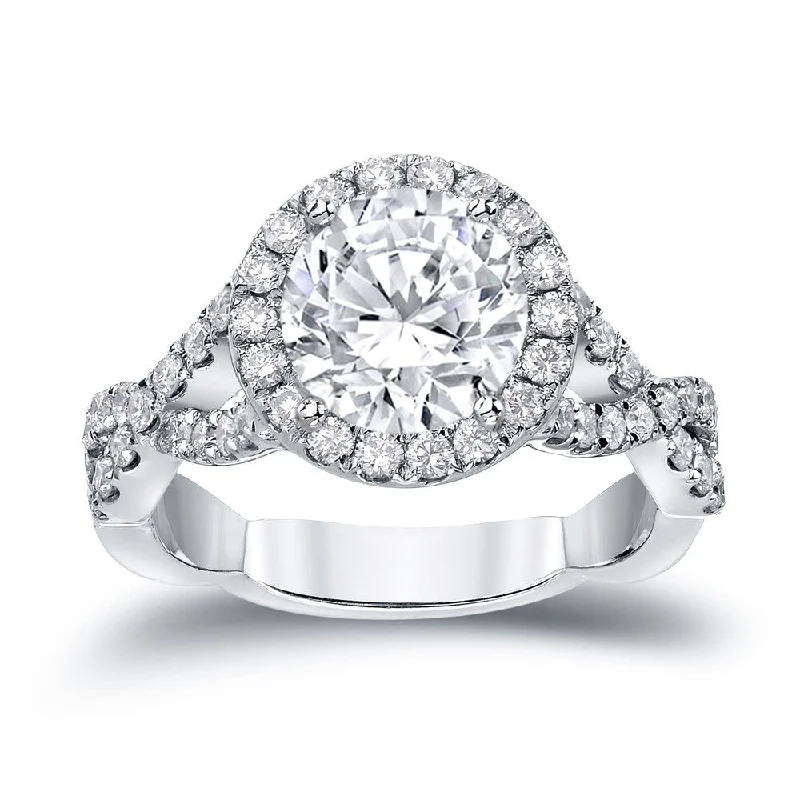 Offset gem ring-Auriya Twisted Split Shank 2 3/4ctw Halo Diamond Engagement Ring 14K Gold Certified