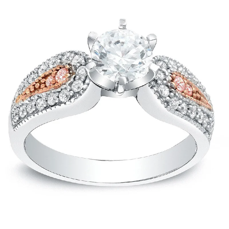 Steel toned ring-Auriya Vintage 1 1/3ct TDW Round Diamond Engagement Ring with Pink Diamond Accents 14k Two-Tone Gold (H-I, SI1-SI2)