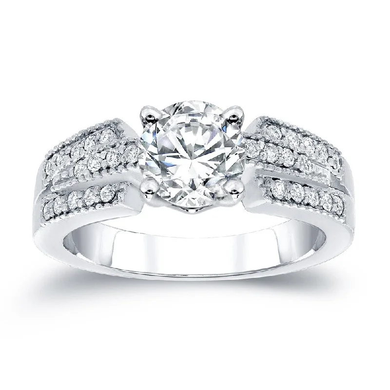 Crescent design ring-Auriya Vintage 1ct TDW Round Diamond Engagement Ring 14k White Gold Certified