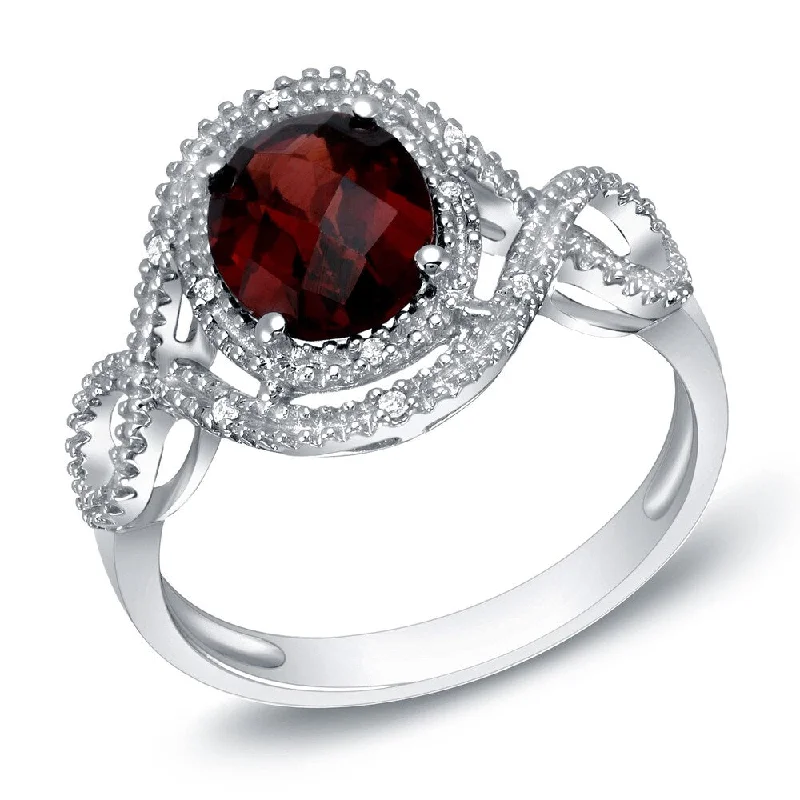 Pine twig ring-Auriya Vintage 2 1/2ct Garnet Oval Halo Engagement Ring 14k White Gold