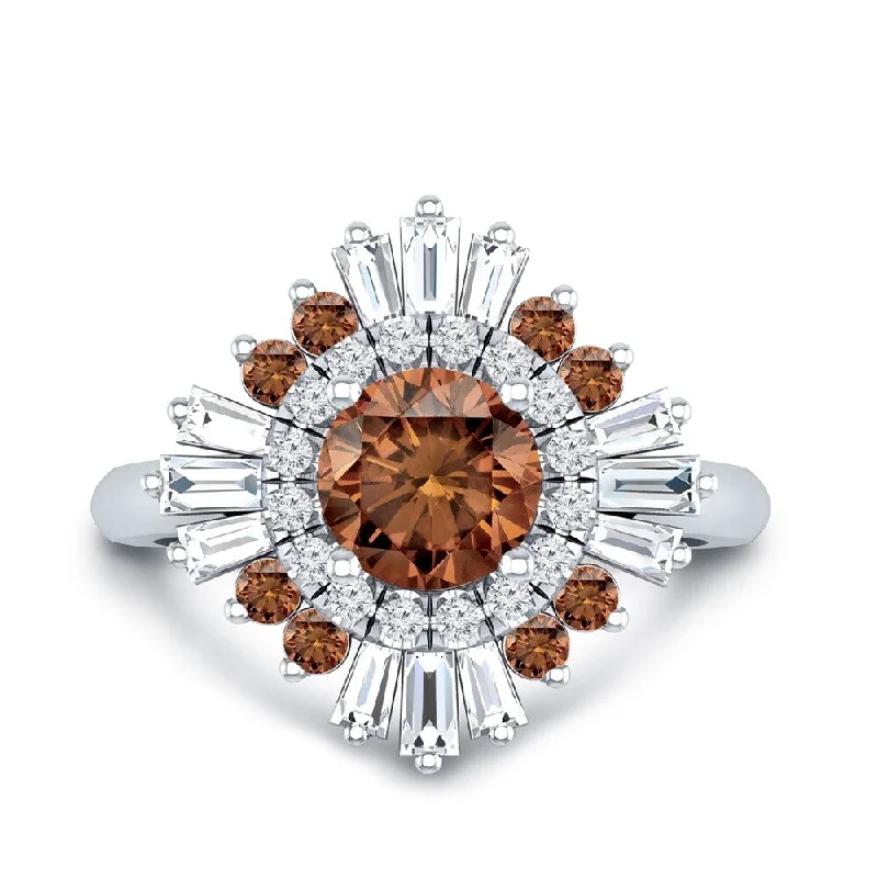 Retro mine ring-Auriya Vintage Ballerina 1 1/2ctw Baguette Halo Brown Diamond Engagement Ring 14k Gold (G-H, VS2-SI1)