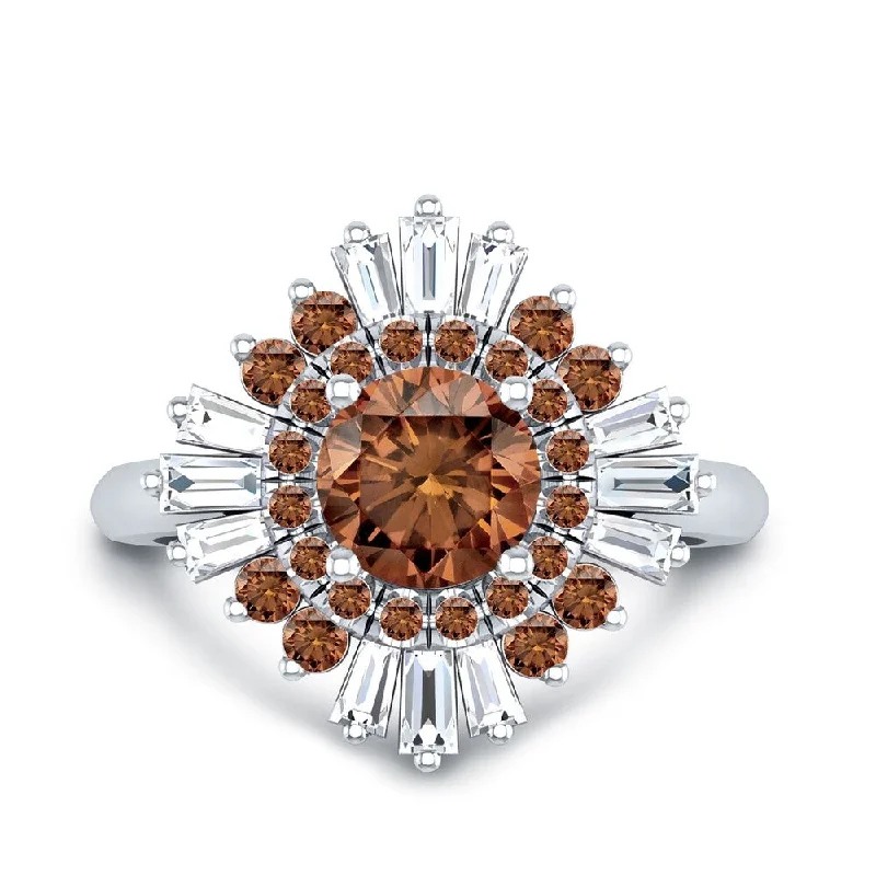 Pierced vent ring-Auriya Vintage Ballerina 1 3/4ctw Baguette Halo Brown Diamond Engagement Ring 14k Gold