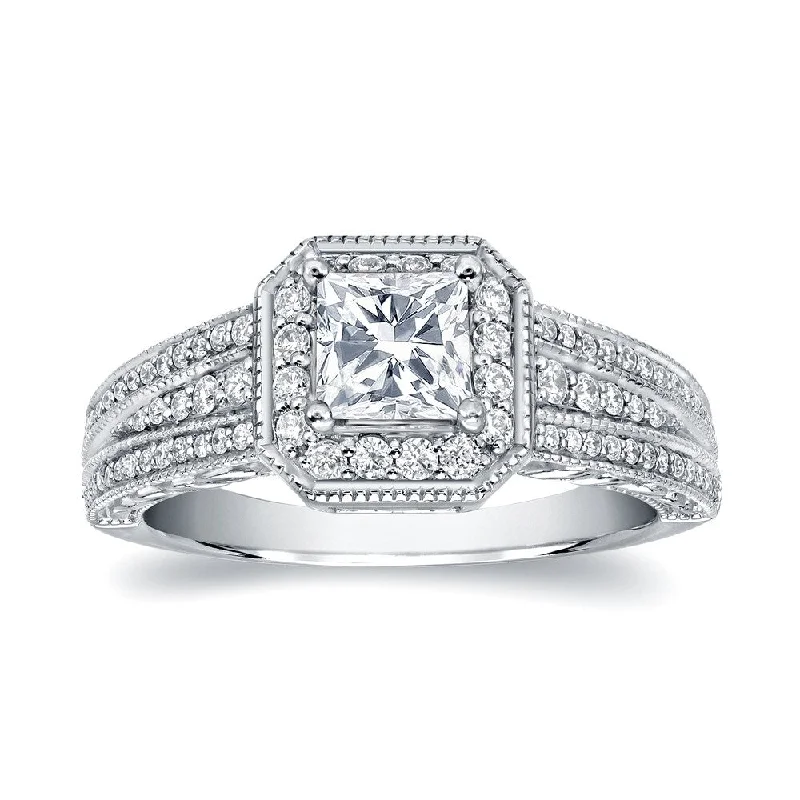 Zenith set ring-Auriya Vintage Inspired Princess-Cut Diamond Halo Engagement Ring 1 1/4ct TDW 14K Gold (H-I, SI1-SI2)