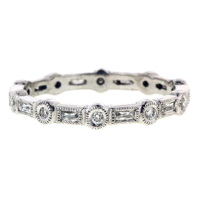 Moor grass ring-Round & French Cut Diamond Eternity Wedding Band, Platinum