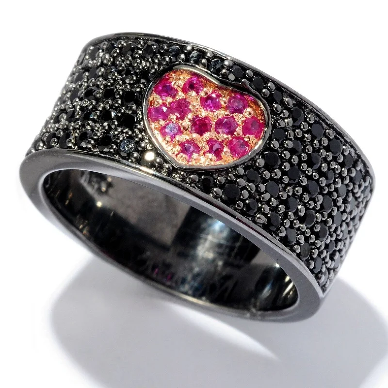 Peak gem ring-Black Rhodium O/ Silver 0.91Ctw Pink Sapphire Band Ring