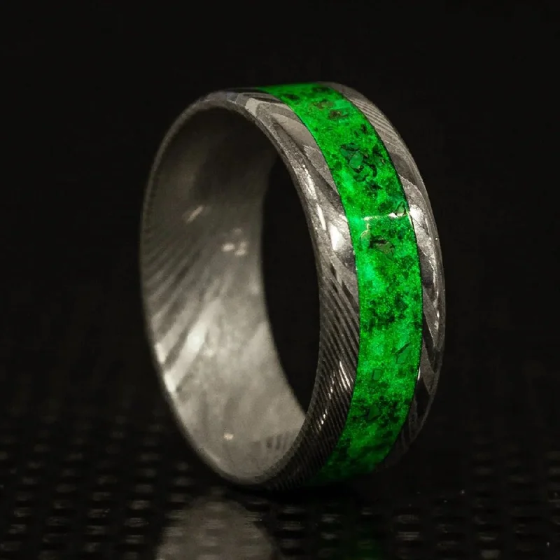 Brass cast ring-Custom Twisted Damascus Glowstone Ring