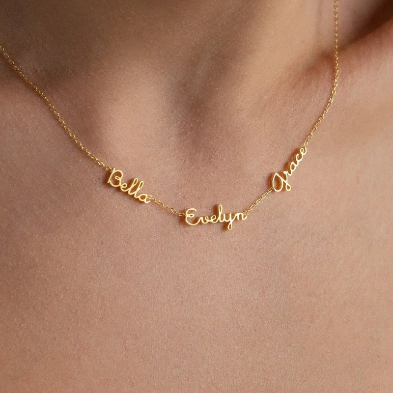 Pear-shaped zircon necklace-Dainty Tiny Multiple Name Necklace