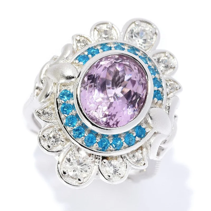 Etruscan gold ring-Dallas Prince 4.10ctw Sterling Silver Kunzite, Neon Apatite & White Zircon Ring