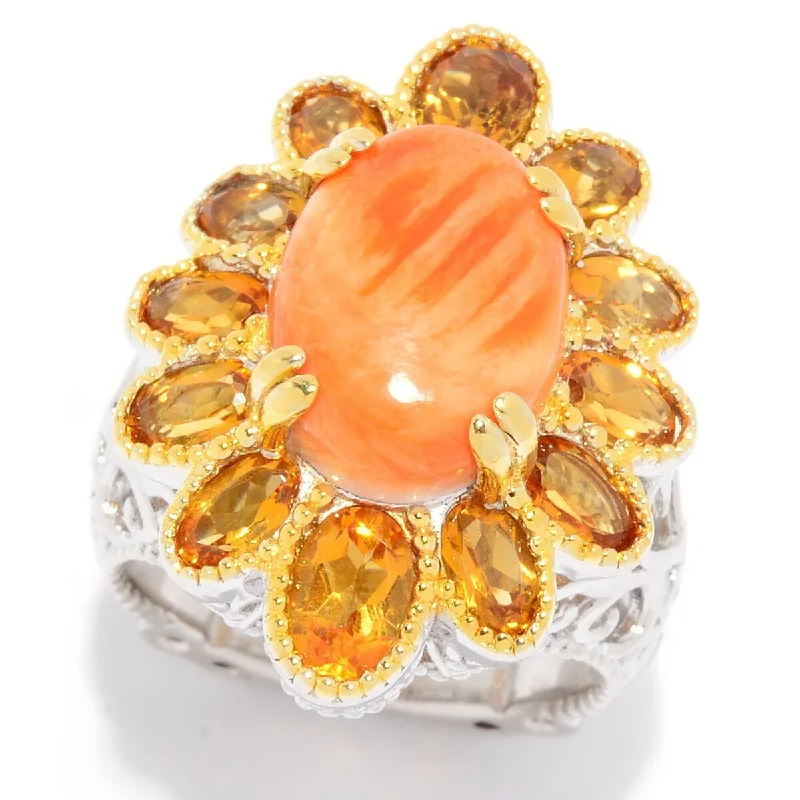 Cotton weave ring-Dallas Prince Designs 14 x 10mm Oval Spiny Oyster & Sunset Citrine Flower Ring