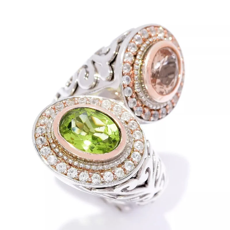 Coarse grain ring-Dallas Prince Designs 3.96ctw Peridot, Morganite & White Zircon Bypass Ring