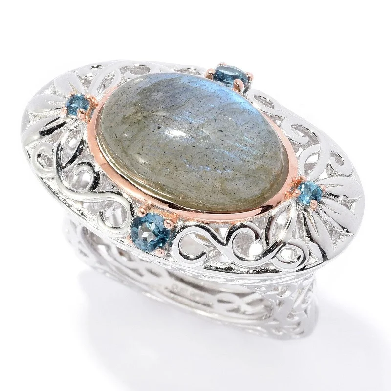 Streaked stone ring-Dallas Prince Designs Sterling Silver 15 x 10mm Oval Labradorite & Gem Filigree Ring