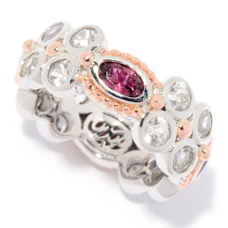 Grouped stone ring-Dallas Prince Sterling Silver Oval Cut Gemstone & White Zircon Eternity Band Ring