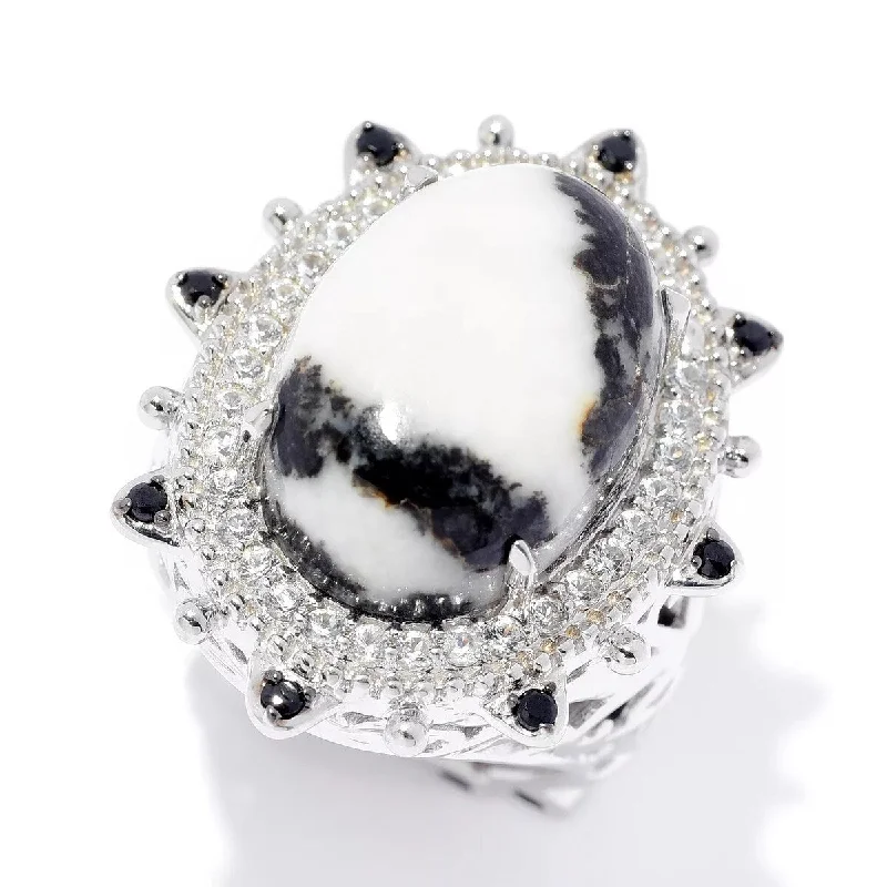 Etruscan gold ring-Dallas Prince Sterling Silver Zebra Jasper, Black Spinel & White Zircon Ring