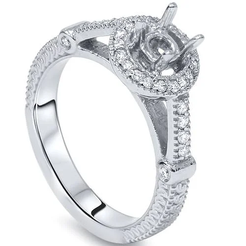 Star-cut zircon ring-Diamond Engagement Ring Setting Semi Mount Ring 14K White Gold