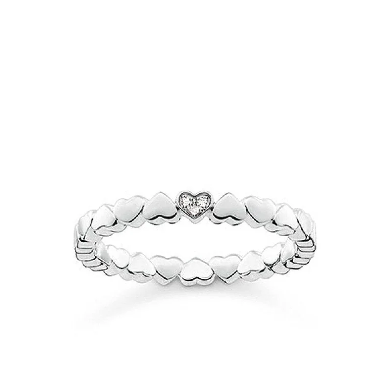 Curled metal ring-Diamond Hearts Band