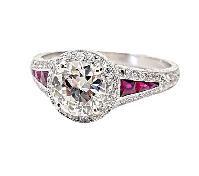 Multi-metal ring-1.01 Carat VVS Diamond & Ruby Engagement Ring 14K White Gold