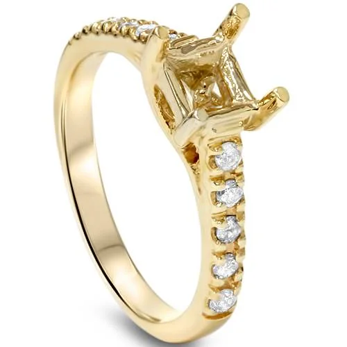 Plaid band ring-Diamond Semi Mount Engagement Setting Mounting Gold Ring