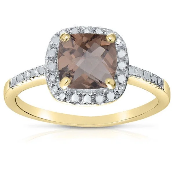 Grouped stone ring-Dolce Giavonna 14k Gold Overlay Cushion-cut Smokey Quartz Cocktail Ring