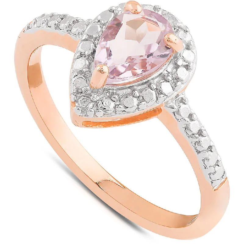 Linked stone ring-Dolce Giavonna Gold Over Sterling Silver Amethyst and Diamond Accent Teardrop Solitaire Ring