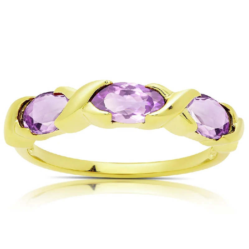 Shale fleck ring-Dolce Giavonna Gold Over Sterling Silver Amethyst Three Stone Ring