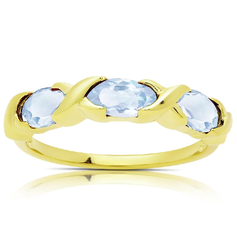 Nebula shine ring-Dolce Giavonna Gold Over Sterling Silver Blue Topaz Three Stone Ring