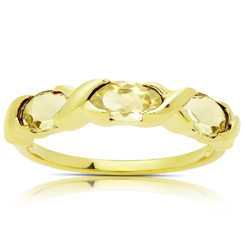 Sheen gem ring-Dolce Giavonna Gold Over Sterling Silver Citrine Three Stone Ring