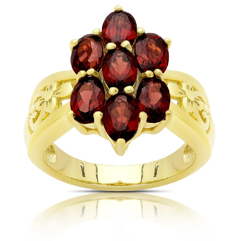 Willow wrap ring-Dolce Giavonna Gold Over Sterling Silver Garnet Flower Design Ring