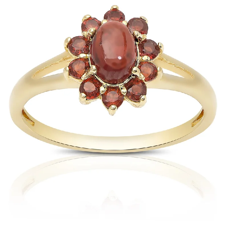 Molten alloy ring-Dolce Giavonna Gold Over Sterling Silver Garnet Flower Ring