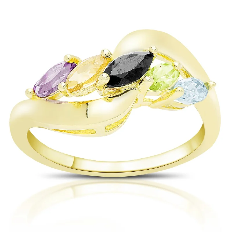 Classic flair ring-Dolce Giavonna Gold Over Sterling Silver Marquise Gemstone Five Stone Ring