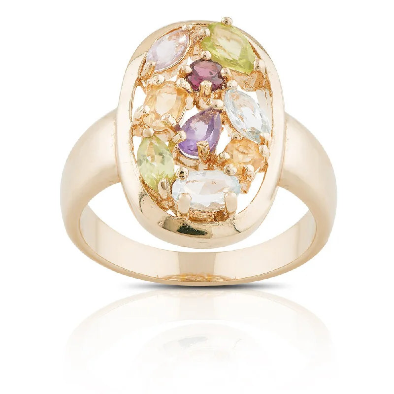 Offset gem ring-Dolce Giavonna Gold over Sterling Silver Multi-gemstone Cluster Oval Ring