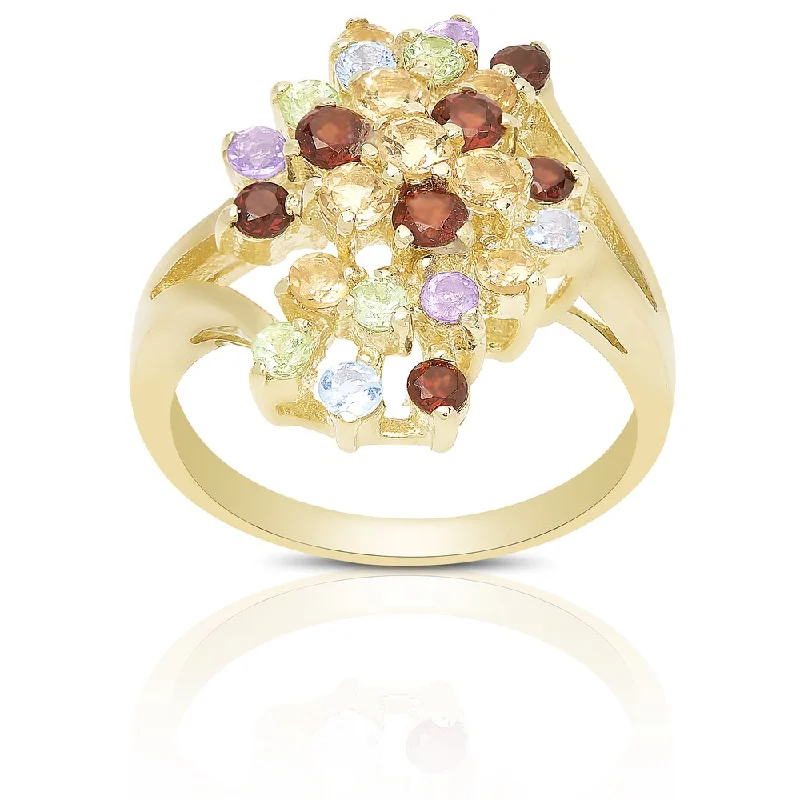 Tide pebble ring-Dolce Giavonna Gold Over Sterling Silver Multi Gemstone Cluster Ring