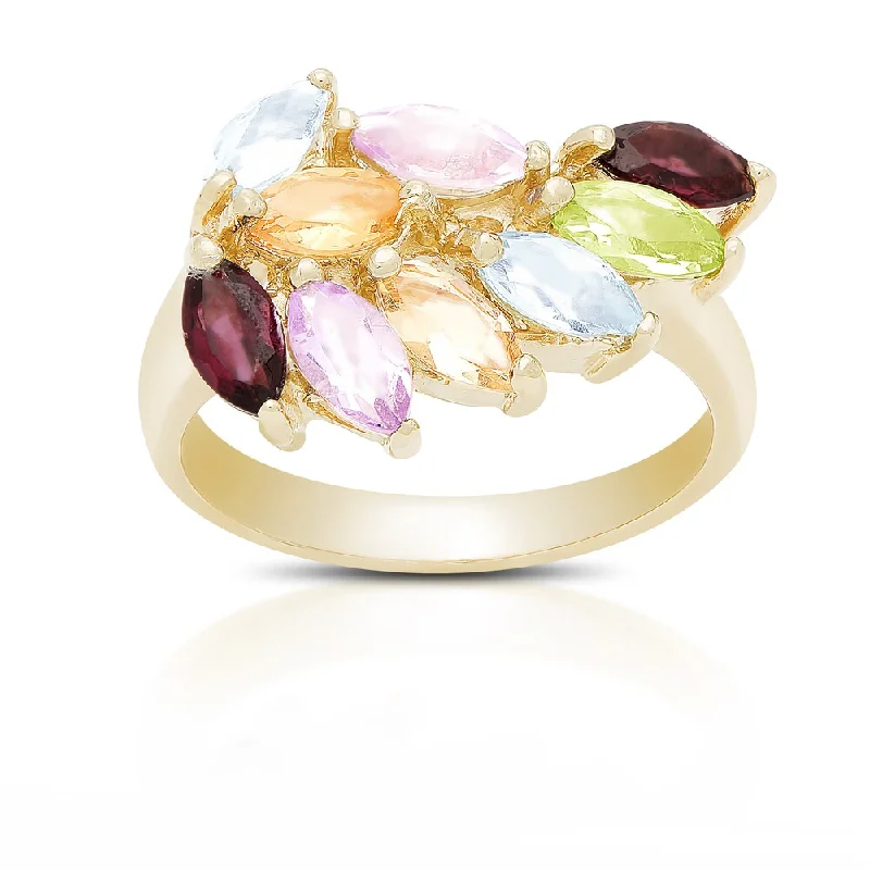 Split husk ring-Dolce Giavonna Gold Over Sterling Silver Multi Gemstone Ring