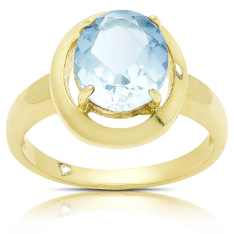 Barley stalk ring-Dolce Giavonna Gold Over Sterling Silver Oval Blue Topaz Solitaire Ring